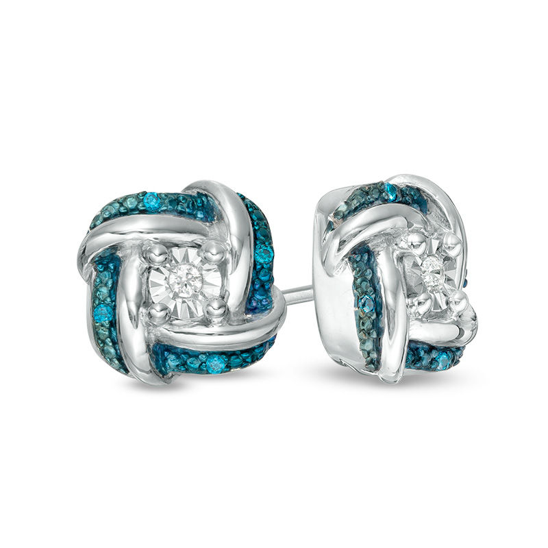 Enhanced Blue And White Diamond Accent Knot Stud Earrings In