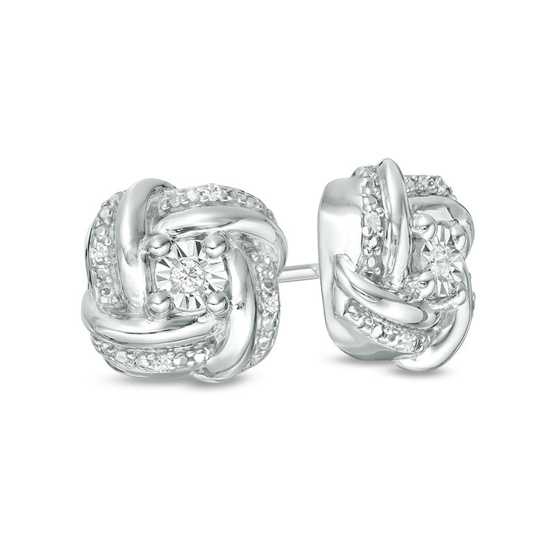Diamond Accent Cushion-Shaped Knot Stud Earrings in Sterling Silver|Peoples Jewellers