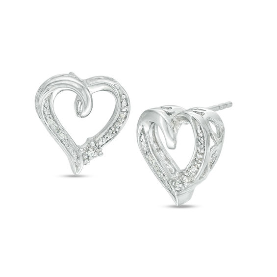 Diamond Accent Heart Stud Earrings in Sterling Silver