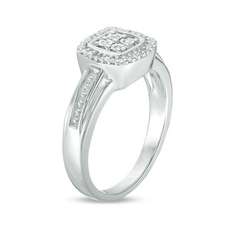 Quad Diamond Accent Cushion Frame Ring in Sterling Silver