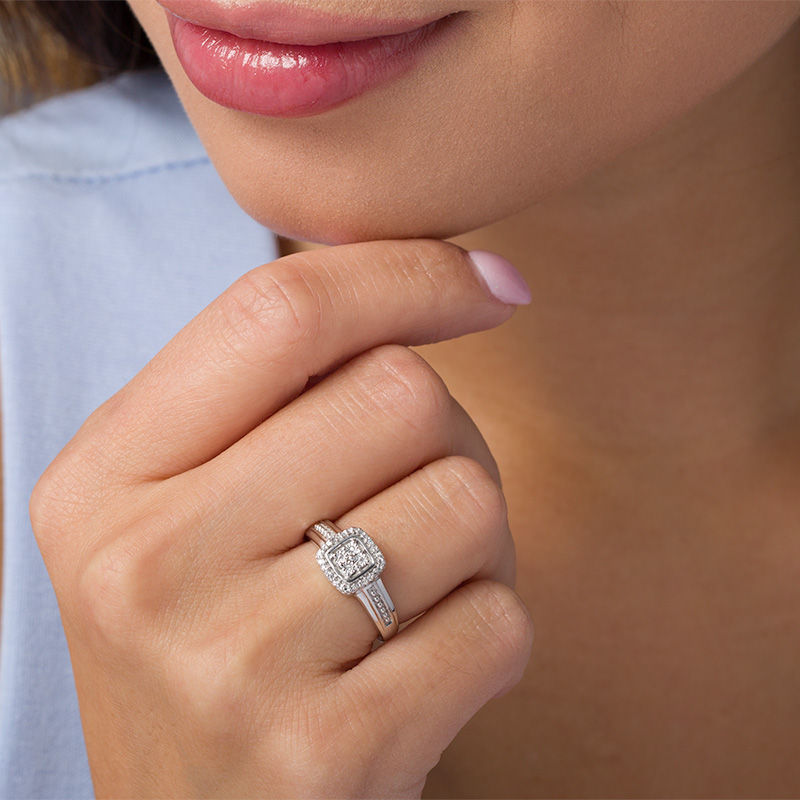 Quad Diamond Accent Cushion Frame Ring in Sterling Silver|Peoples Jewellers