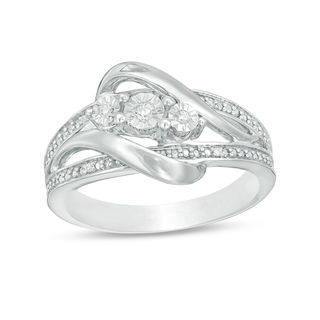 Diamond Accent Three Stone Bypass Ring in Sterling Silver