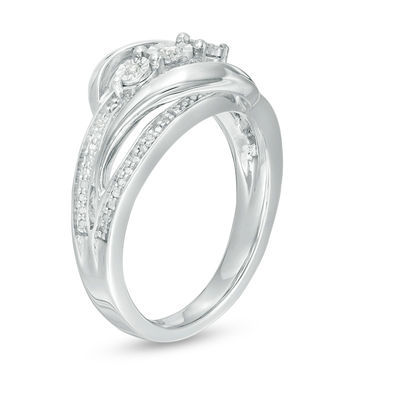 Diamond Accent Three Stone Bypass Ring in Sterling Silver