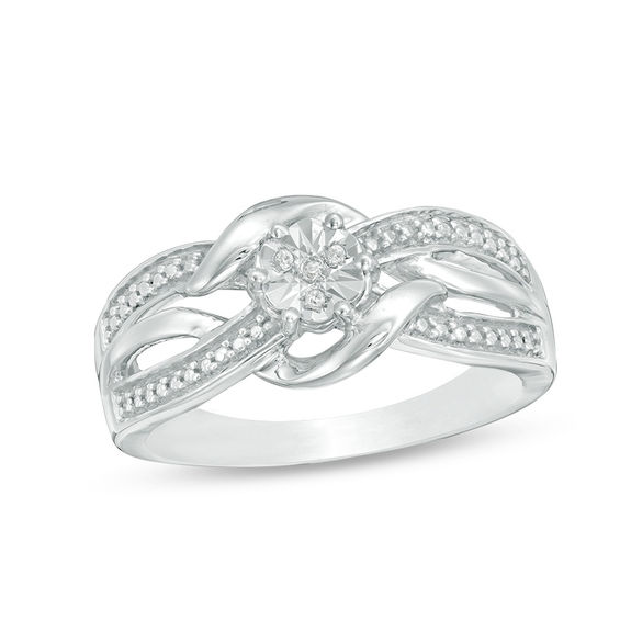 Composite Diamond Accent Bypass Crossover Ring in Sterling Silver