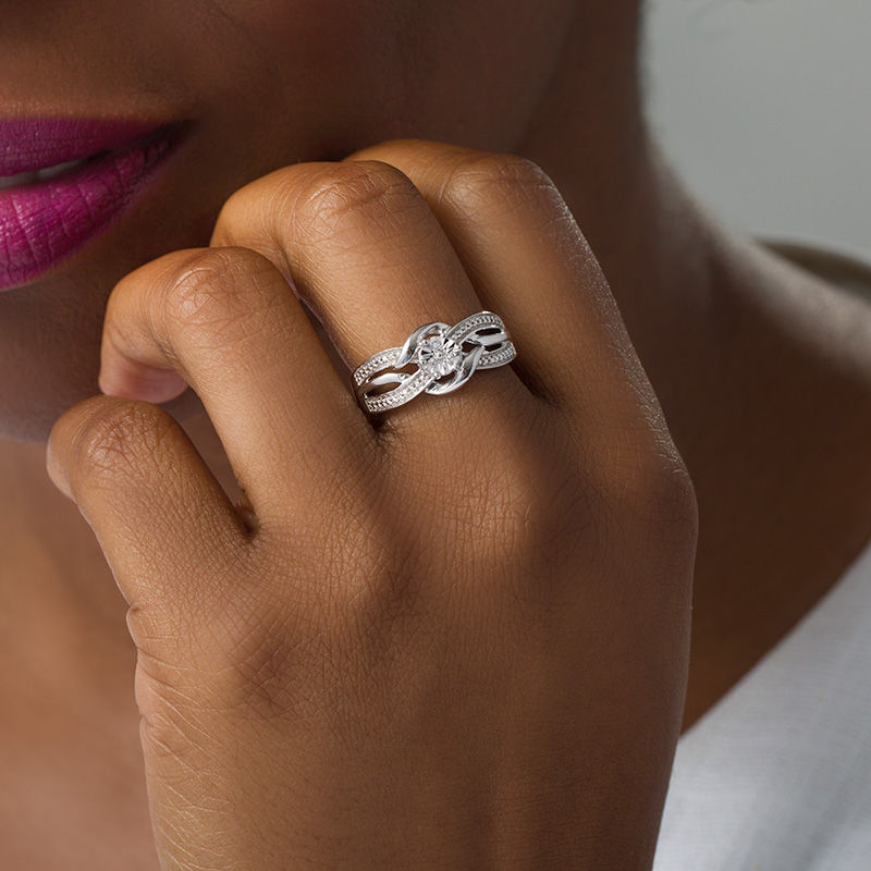 Composite Diamond Accent Bypass Crossover Ring in Sterling Silver|Peoples Jewellers