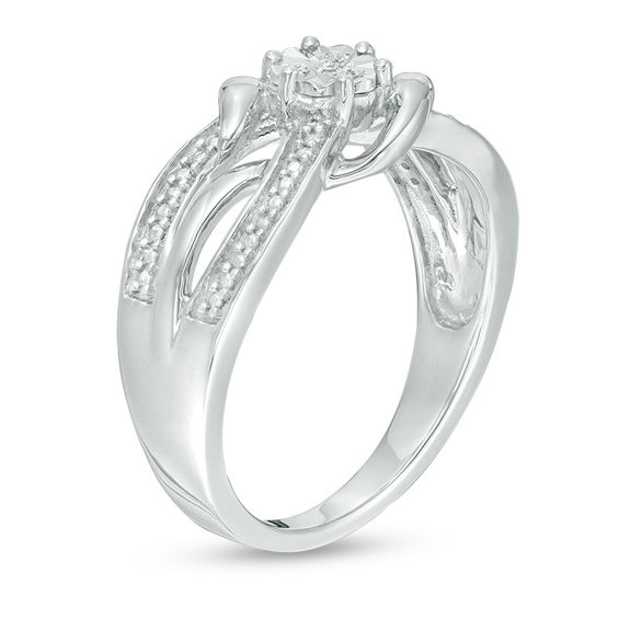 Composite Diamond Accent Bypass Crossover Ring in Sterling Silver