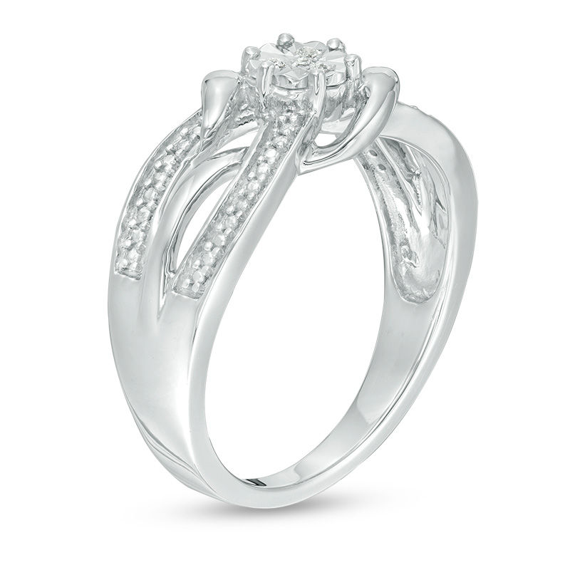 Composite Diamond Accent Bypass Crossover Ring in Sterling Silver|Peoples Jewellers