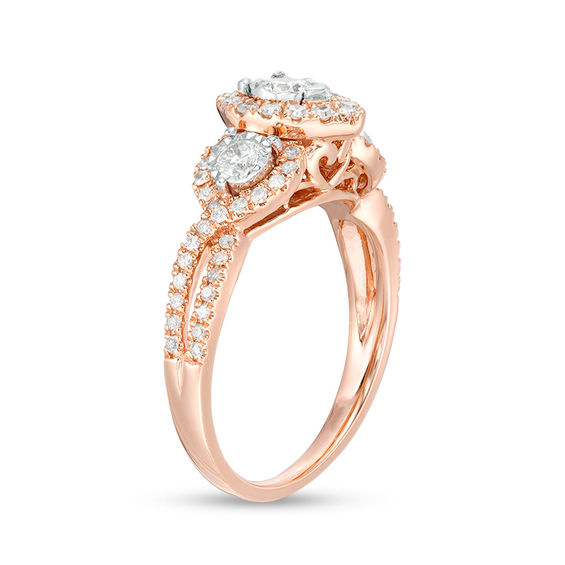 0.70 CT. T.W. Diamond Past Present Future® Pear-Shaped Frame Twist Engagement Ring in 10K Rose Gold