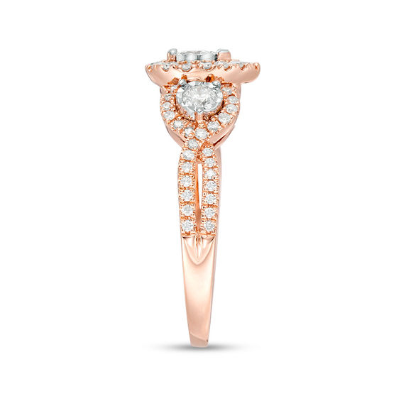 0.70 CT. T.W. Diamond Past Present Future® Pear-Shaped Frame Twist Engagement Ring in 10K Rose Gold