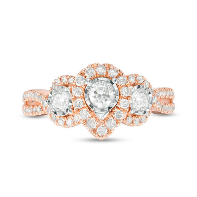 0.70 CT. T.W. Diamond Past Present Future® Pear-Shaped Frame Twist Engagement Ring in 10K Rose Gold