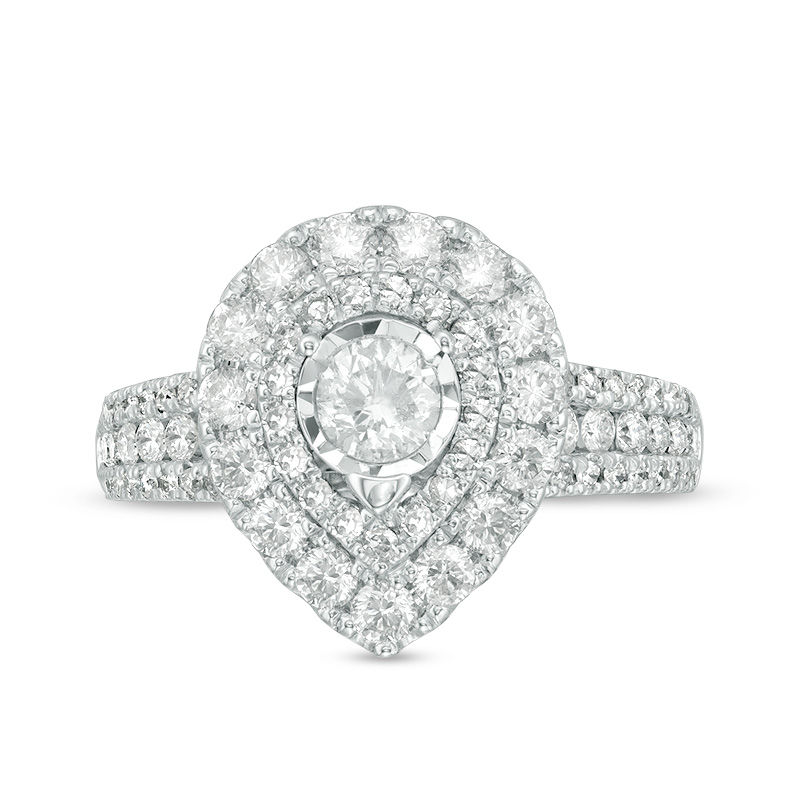 1.50 CT. T.W. Diamond Pear-Shaped Double Frame Engagement Ring in 10K White Gold|Peoples Jewellers