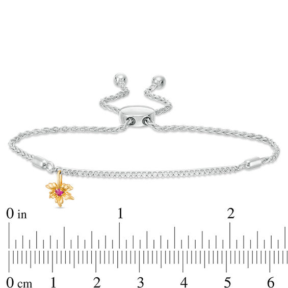 Peoples 100-Year Anniversary Ruby and 0.18 CT. T.W. Diamond Maple Leaf Bracelet in Sterling Silver and 14K Gold - 9.5"