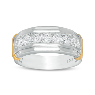 Men's 1.00 CT. T.W. Diamond Seven Stone Satin Wedding Band in 10K Two-Tone Gold