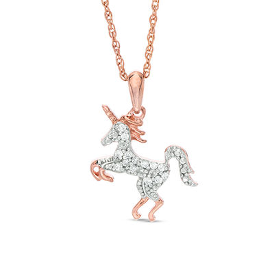 0.117 CT. T.W. Diamond Unicorn Pendant in Sterling Silver with 14K Rose Gold Plate