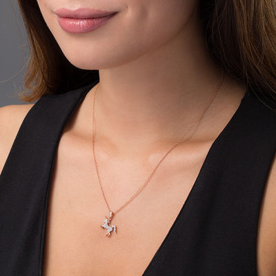 0.117 CT. T.W. Diamond Unicorn Pendant in Sterling Silver with 14K Rose Gold Plate