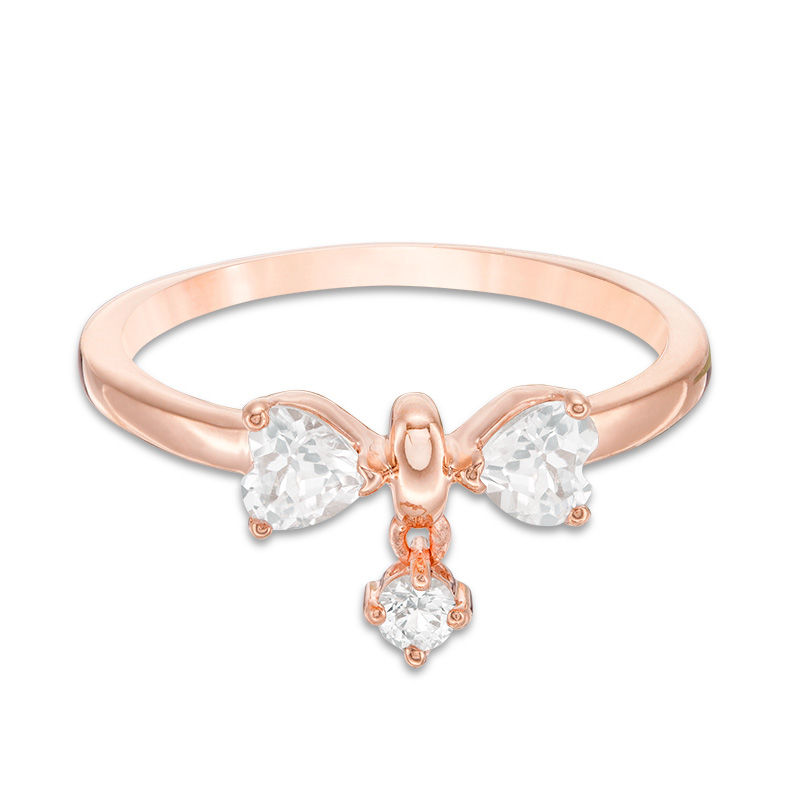 Heart-Shaped Lab-Created White Sapphire Bow Ring in Sterling Silver with 14K Rose Gold Plate|Peoples Jewellers