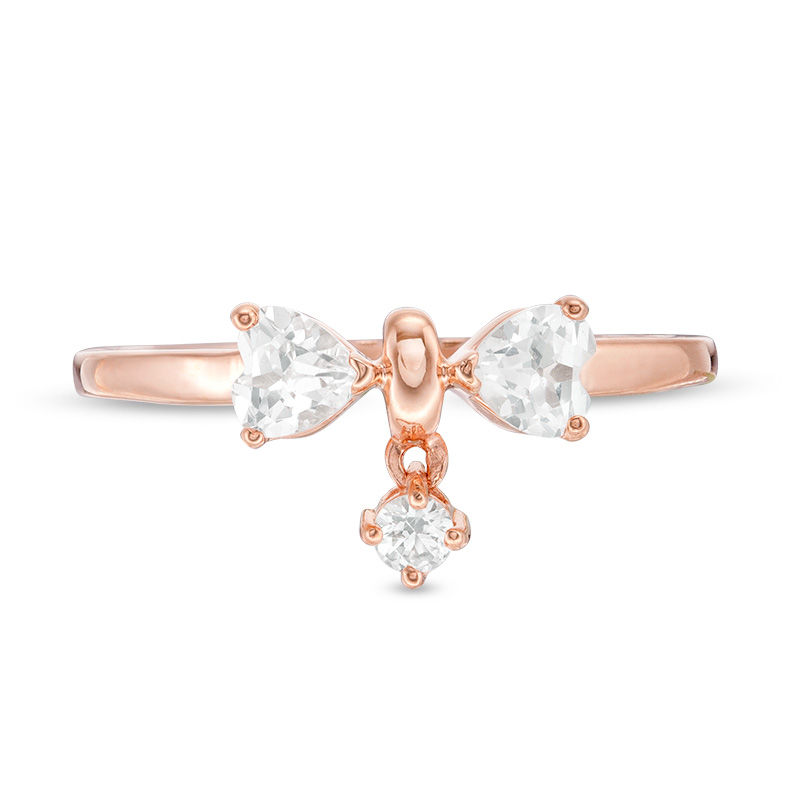 Heart-Shaped Lab-Created White Sapphire Bow Ring in Sterling Silver with 14K Rose Gold Plate