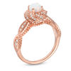 Thumbnail Image 1 of 4.8mm Lab-Created Opal and 0.18 CT. T.W. Diamond Frame Ring in Sterling Silver with 14K Rose Gold Plate