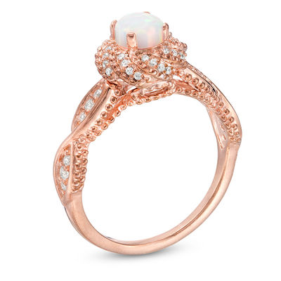 4.8mm Lab-Created Opal and 0.18 CT. T.W. Diamond Frame Ring in Sterling Silver with 14K Rose Gold Plate