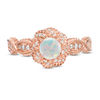 Thumbnail Image 2 of 4.8mm Lab-Created Opal and 0.18 CT. T.W. Diamond Frame Ring in Sterling Silver with 14K Rose Gold Plate