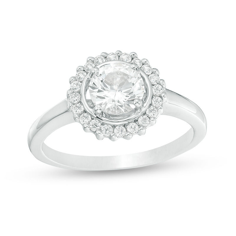 6.0mm Lab-Created White Sapphire Scallop Frame Ring in 10K White Gold|Peoples Jewellers