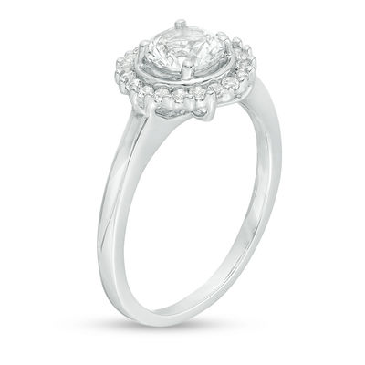 6.0mm Lab-Created White Sapphire Scallop Frame Ring in 10K White Gold