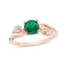 6.0mm Lab-Created Emerald and 0.04 CT. T.W. Diamond Vine Bypass Ring in 10K Rose Gold