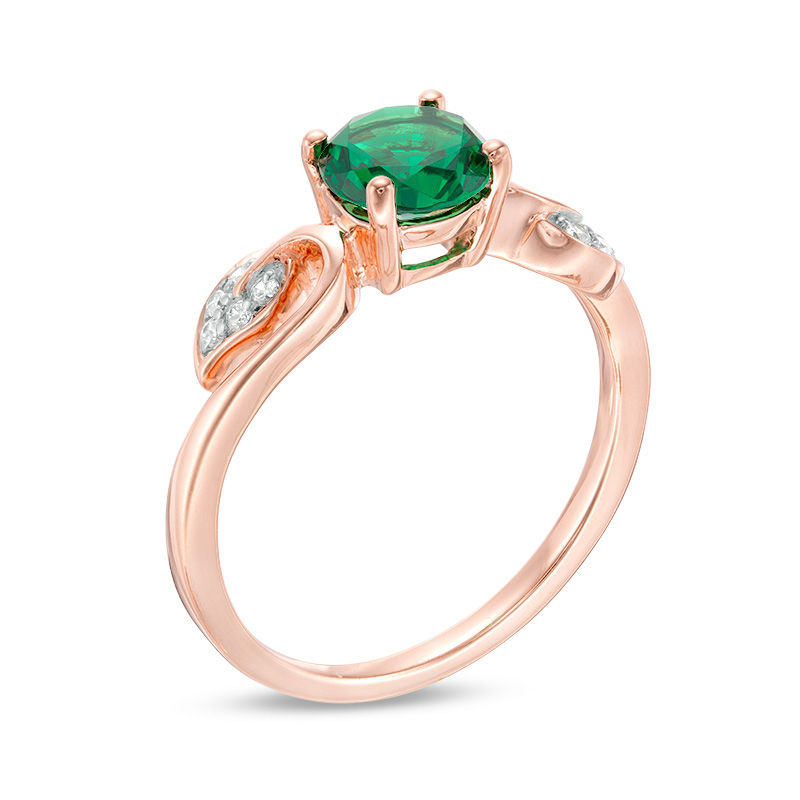 6.0mm Lab-Created Emerald and 0.04 CT. T.W. Diamond Vine Bypass Ring in 10K Rose Gold|Peoples Jewellers