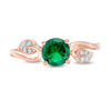 6.0mm Lab-Created Emerald and 0.04 CT. T.W. Diamond Vine Bypass Ring in 10K Rose Gold