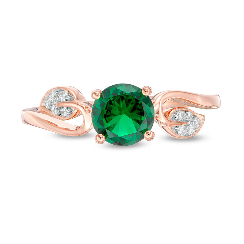 6.0mm Lab-Created Emerald and 0.04 CT. T.W. Diamond Vine Bypass Ring in 10K Rose Gold|Peoples Jewellers