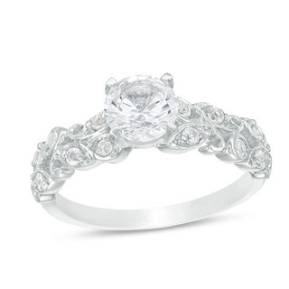 6.0mm Lab-Created White Sapphire Double Row Scrollwork Ring in 10K White Gold