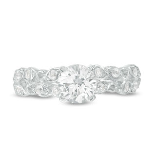 6.0mm Lab-Created White Sapphire Double Row Scrollwork Ring in 10K White Gold