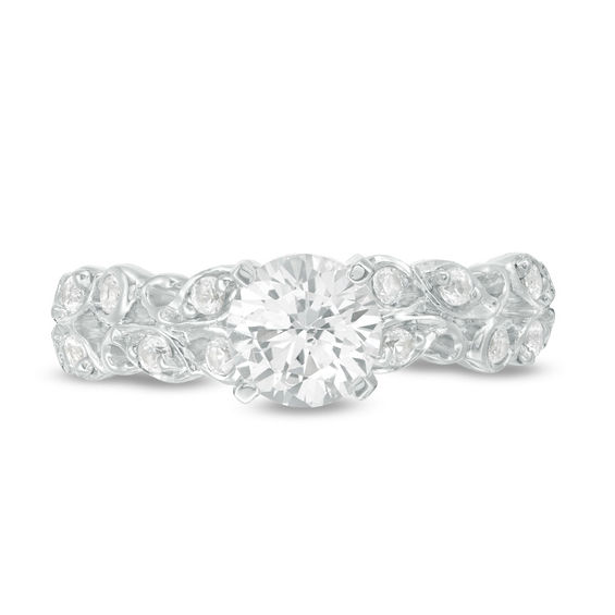 6.0mm Lab-Created White Sapphire Double Row Scrollwork Ring in 10K White Gold