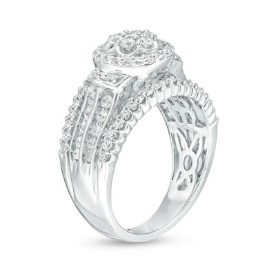 1.00 CT. T.W. Composite Diamond Frame Collar Multi-Row Engagement Ring in 10K White Gold