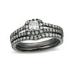 CT. T.W. Princess-Cut Diamond Frame Bridal Set in 10K White Gold with Black Rhodium