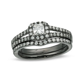 0.36 CT. T.W. Princess-Cut Diamond Frame Bridal Set in 10K White Gold with Black Rhodium