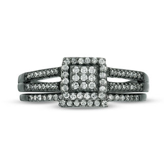 0.29 CT. T.W. Composite Diamond Square Frame Bridal Set in 10K White Gold with Black Rhodium