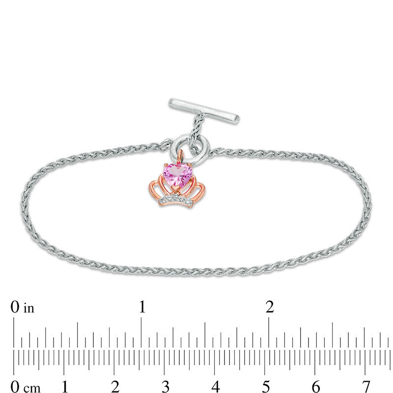 Heart-Shaped Lab-Created Pink and White Sapphire Crown Toggle Bracelet in Sterling Silver and 10K Rose Gold - 7.25"|Peoples Jewellers