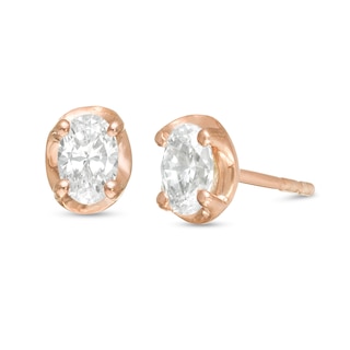 0.45 CT. T. W. Oval Diamond Solitaire Stud Earrings in 10K Rose Gold