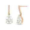 Thumbnail Image 0 of Pear-Shaped Lab-Created White Sapphire and 0.07 CT. T.W. Diamond Drop Earrings in 10K Rose Gold