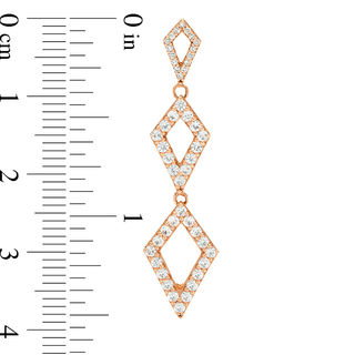 Lab-Created White Sapphire and 0.086 CT. T.W. Diamond Triple Kite-Shaped Drop Earrings in 10K Rose Gold