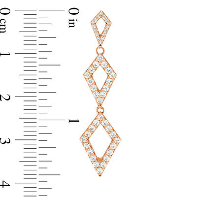 Lab-Created White Sapphire and 0.086 CT. T.W. Diamond Triple Kite-Shaped Drop Earrings in 10K Rose Gold