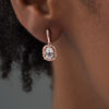 Oval Lab-Created White Sapphire and 0.18 CT. T.W. Diamond Frame Vintage-Style Drop Earrings in 10K Rose Gold