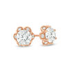 6.0mm Lab-Created White Sapphire Flower Frame Stud Earrings in Sterling Silver with 18K Rose Gold Plate