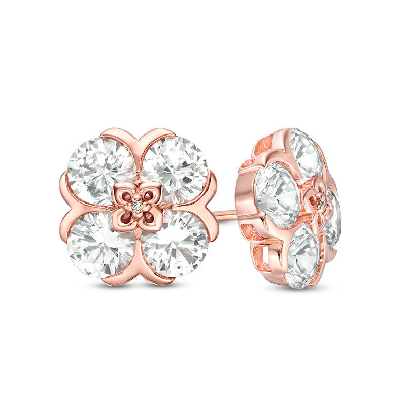 Quad Lab-Created White Sapphire and Diamond Accent Flower Stud Earrings in 10K Rose Gold|Peoples Jewellers