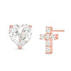 Thumbnail Image 0 of Lab-Created White Sapphire Heart and Cross Mismatch Stud Earrings in Sterling Silver with 18K Rose Gold Plate