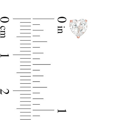 Lab-Created White Sapphire Heart and Cross Mismatch Stud Earrings in Sterling Silver with 18K Rose Gold Plate