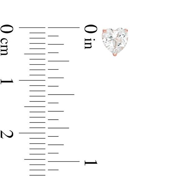 Lab-Created White Sapphire Heart and Cross Mismatch Stud Earrings in Sterling Silver with 18K Rose Gold Plate