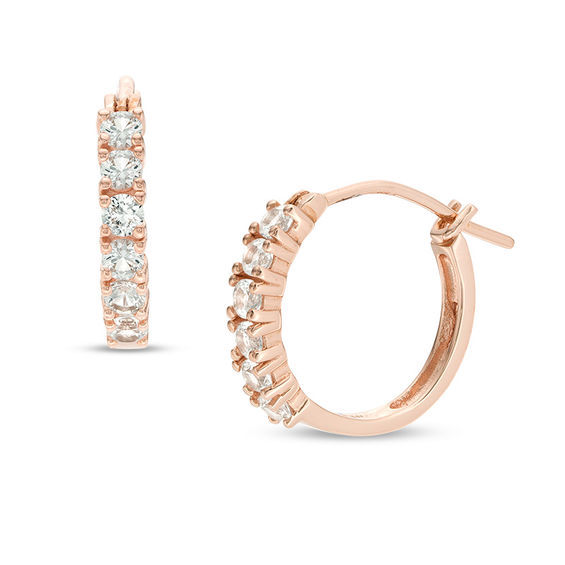 Lab-Created White Sapphire Hoop Earrings in Sterling Silver with 18K Rose Gold Plate