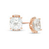 Thumbnail Image 0 of 8.0mm Cushion-Cut Lab-Created White Sapphire and Diamond Accent Tri-Sides Stud Earrings in 10K Rose Gold